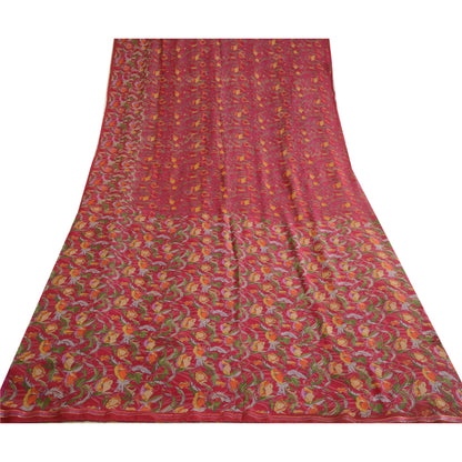 Sanskriti Vintage Sarees Indian Purple Pure Silk Printed Sari 5 YD Craft Sustainable Fabric