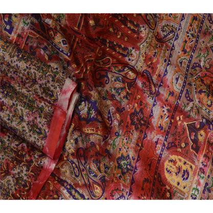Sanskriti Vintage Sarees Red/ivory Tie-Dye Pure Silk Printed Sari Craft Sustainable Fabric