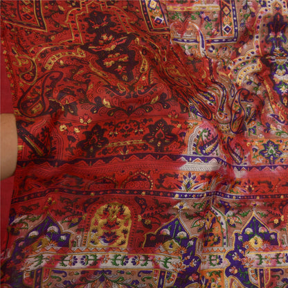 Sanskriti Vintage Sarees Red/ivory Tie-Dye Pure Silk Printed Sari Craft Sustainable Fabric