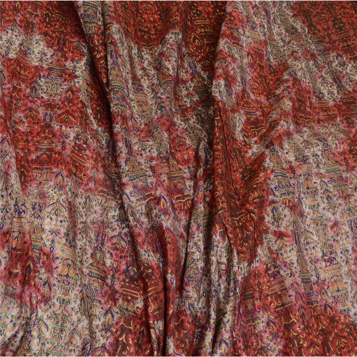 Sanskriti Vintage Sarees Red/ivory Tie-Dye Pure Silk Printed Sari Craft Sustainable Fabric