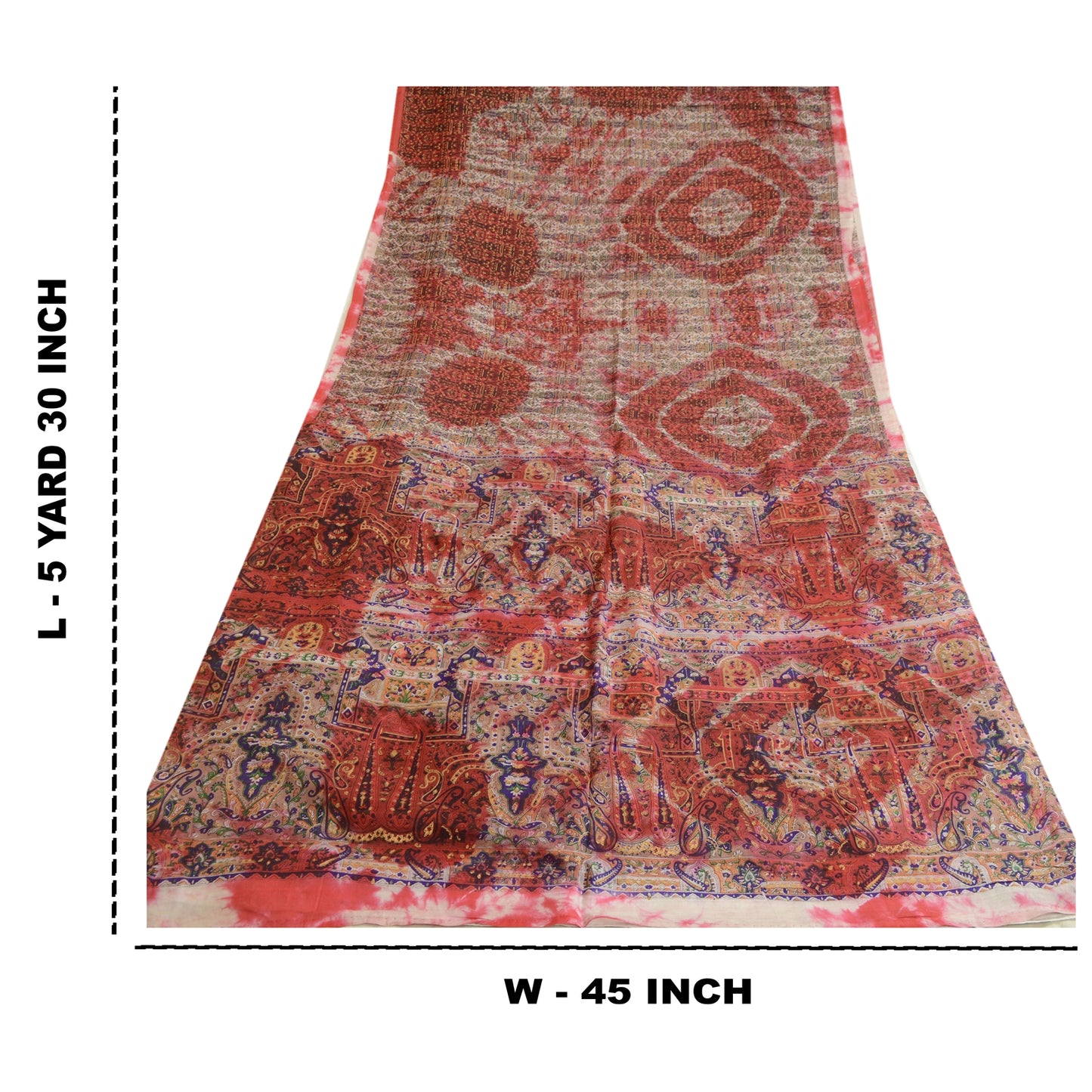 Sanskriti Vintage Sarees Red/ivory Tie-Dye Pure Silk Printed Sari Craft Sustainable Fabric
