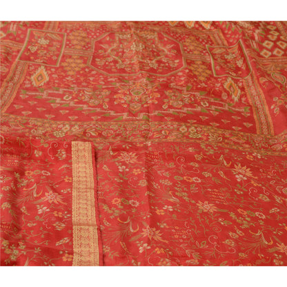 Sanskriti Vintage Sarees Red Woven Border Pure Silk Printed Sari Craft Sustainable Fabric