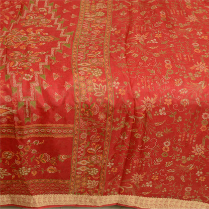 Sanskriti Vintage Sarees Red Woven Border Pure Silk Printed Sari Craft Sustainable Fabric