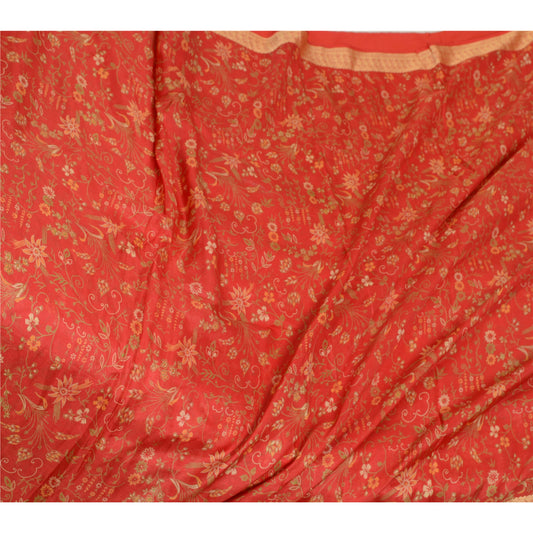 Sanskriti Vintage Sarees Red Woven Border Pure Silk Printed Sari Craft Sustainable Fabric