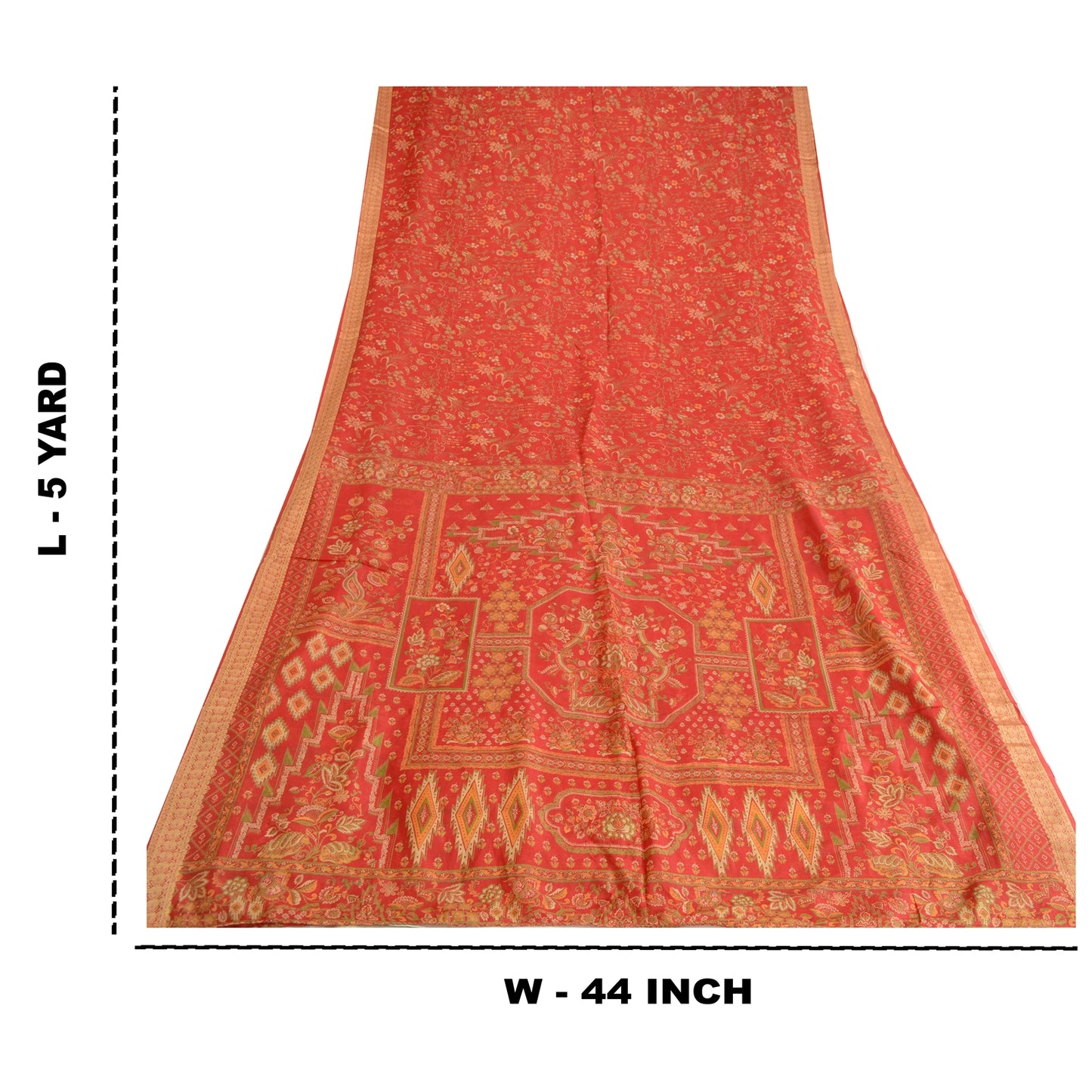 Sanskriti Vintage Sarees Red Woven Border Pure Silk Printed Sari Craft Sustainable Fabric