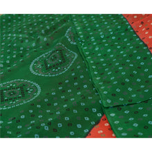 Load image into Gallery viewer, Sanskriti Vintage Sarees Orange/Green Bandhani Print Pure Silk Sari Deco Fabric

