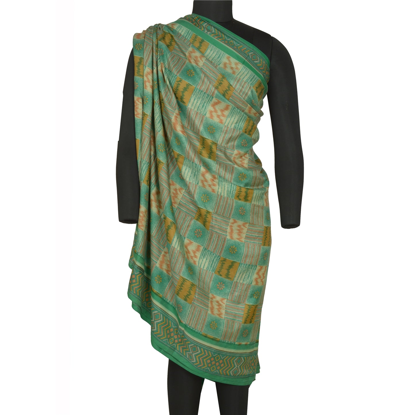 Sanskriti Vintage Sarees Indian Green 100% Pure Silk Printed Sari Craft Sustainable Fabric
