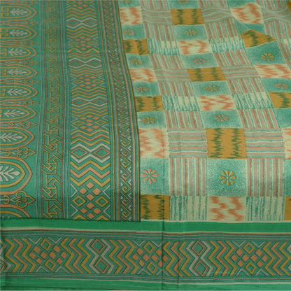 Sanskriti Vintage Sarees Indian Green 100% Pure Silk Printed Sari Craft Sustainable Fabric