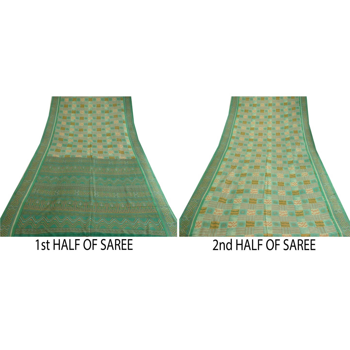 Sanskriti Vintage Sarees Indian Green 100% Pure Silk Printed Sari Craft Sustainable Fabric