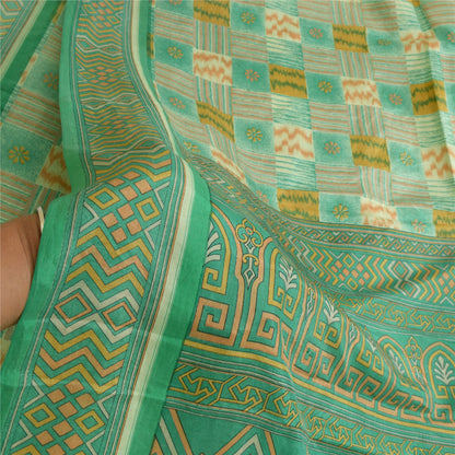 Sanskriti Vintage Sarees Indian Green 100% Pure Silk Printed Sari Craft Sustainable Fabric