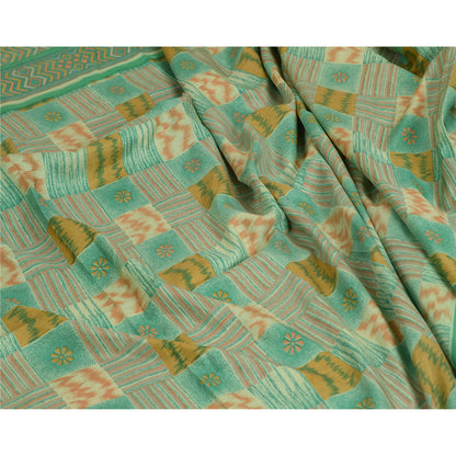 Sanskriti Vintage Sarees Indian Green 100% Pure Silk Printed Sari Craft Sustainable Fabric
