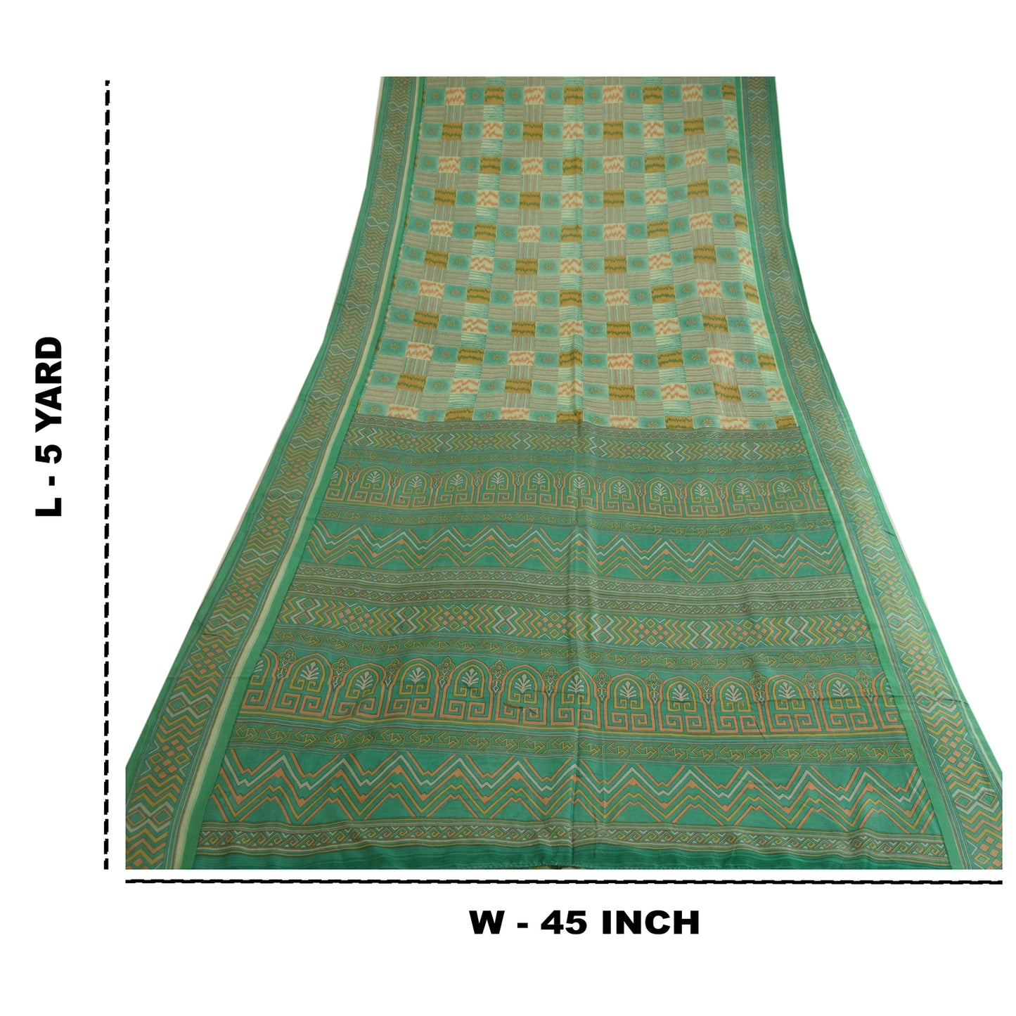Sanskriti Vintage Sarees Indian Green 100% Pure Silk Printed Sari Craft Sustainable Fabric