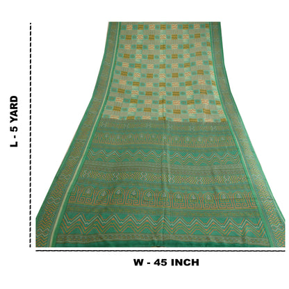Sanskriti Vintage Sarees Indian Green 100% Pure Silk Printed Sari Craft Sustainable Fabric