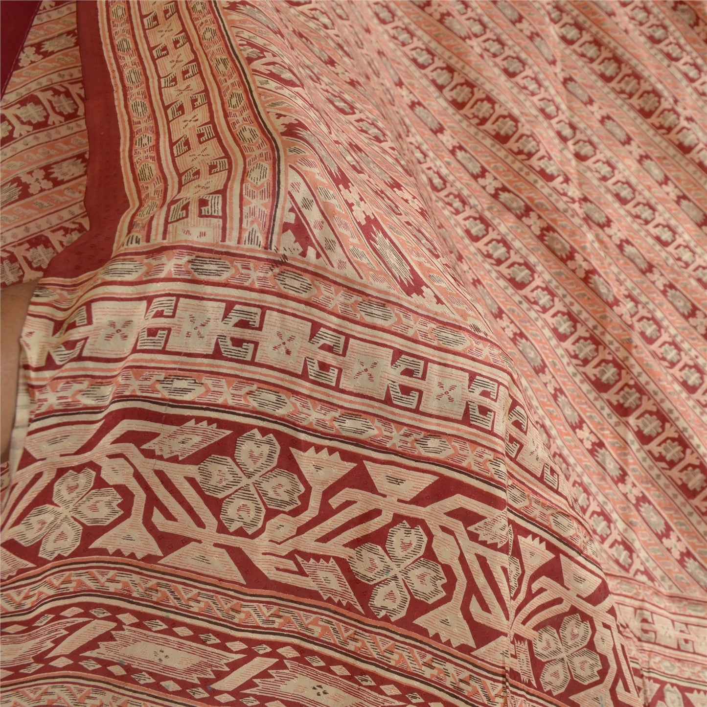 Sanskriti Vintage Sarees Dark Red Printed 100% Pure Silk Sari Soft Craft Sustainable Fabric