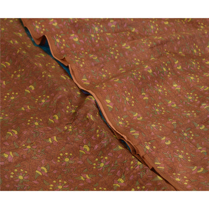 Сари в винтажном стиле на санскрите, коричневое/синее, кантха, чистый шелк, напечатанный на сари, ремесло, устойчивая ткань