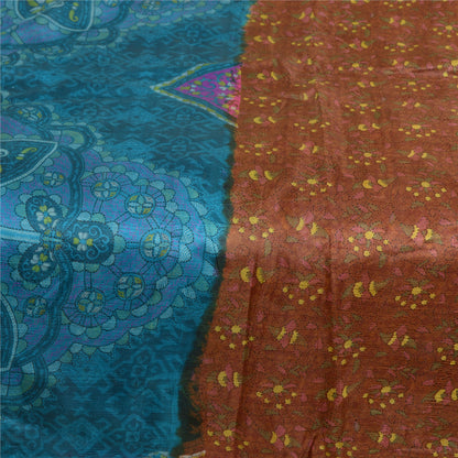 Сари в винтажном стиле на санскрите, коричневое/синее, кантха, чистый шелк, напечатанный на сари, ремесло, устойчивая ткань