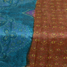 Load image into Gallery viewer, Sanskriti Vintage Sarees Brown/Blue Kantha Pure Silk Printed Sari Craft Fabric
