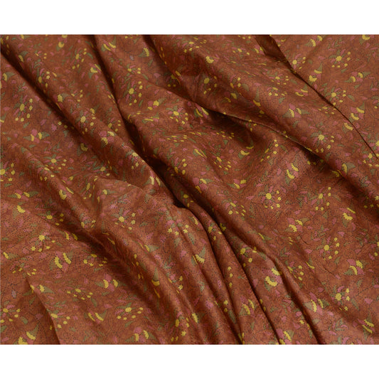 Sanskriti Vintage Sarees Brown/Blue Kantha Pure Silk Printed Sari Craft Sustainable Fabric