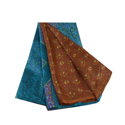Сари в винтажном стиле на санскрите, коричневое/синее, кантха, чистый шелк, напечатанный на сари, ремесло, устойчивая ткань