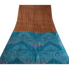 Load image into Gallery viewer, Sanskriti Vintage Sarees Brown/Blue Kantha Pure Silk Printed Sari Craft Fabric
