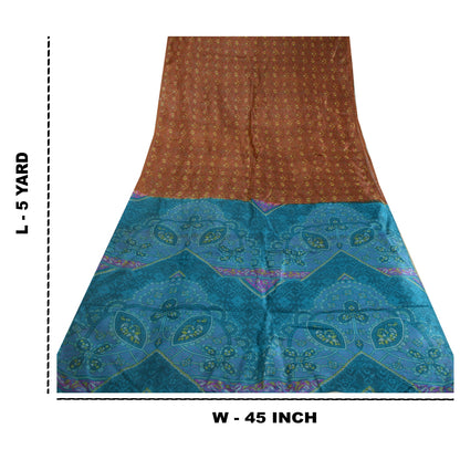Сари в винтажном стиле на санскрите, коричневое/синее, кантха, чистый шелк, напечатанный на сари, ремесло, устойчивая ткань