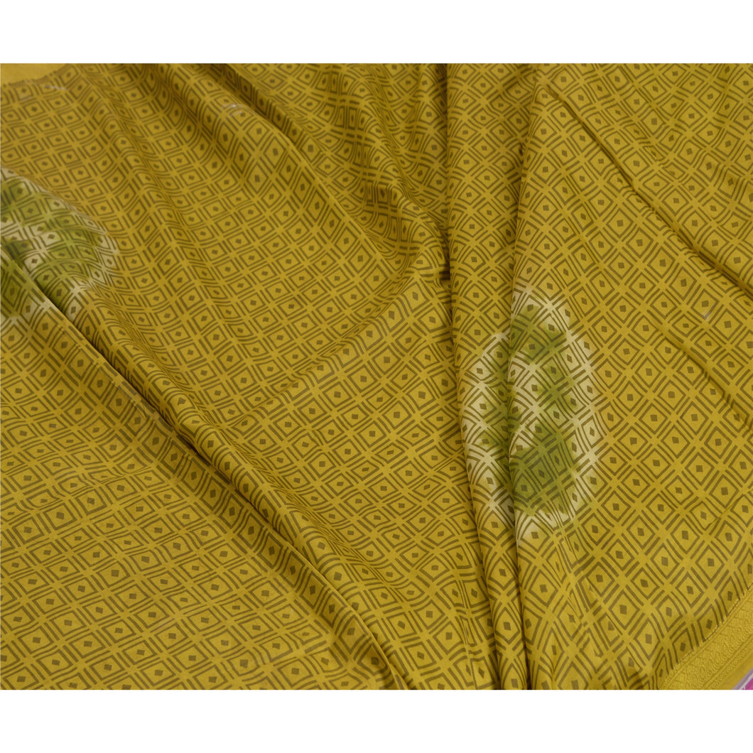 Sanskriti Vintage Sarees Green Printed/Bandhani Print Pure Silk Sari 5yd Fabric