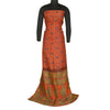 Sanskriti Vintage Sarees Orange Hand Block Printed Pure Silk Sari Craft Sustainable Fabric