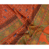 Sanskriti Vintage Sarees Orange Hand Block Printed Pure Silk Sari Craft Sustainable Fabric