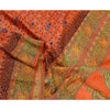 Sanskriti Vintage Sarees Orange Hand Block Printed Pure Silk Sari Craft Sustainable Fabric
