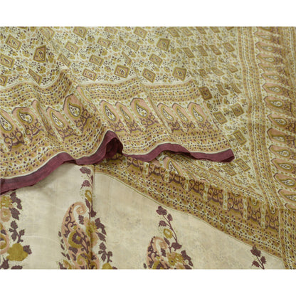 Sanskriti Vintage Sarees From india Green Printed Pure Silk Sari Craft Sustainable Fabric