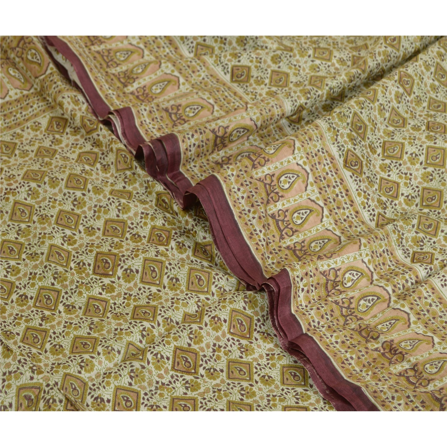 Sanskriti Vintage Sarees From india Green Printed Pure Silk Sari Craft Sustainable Fabric