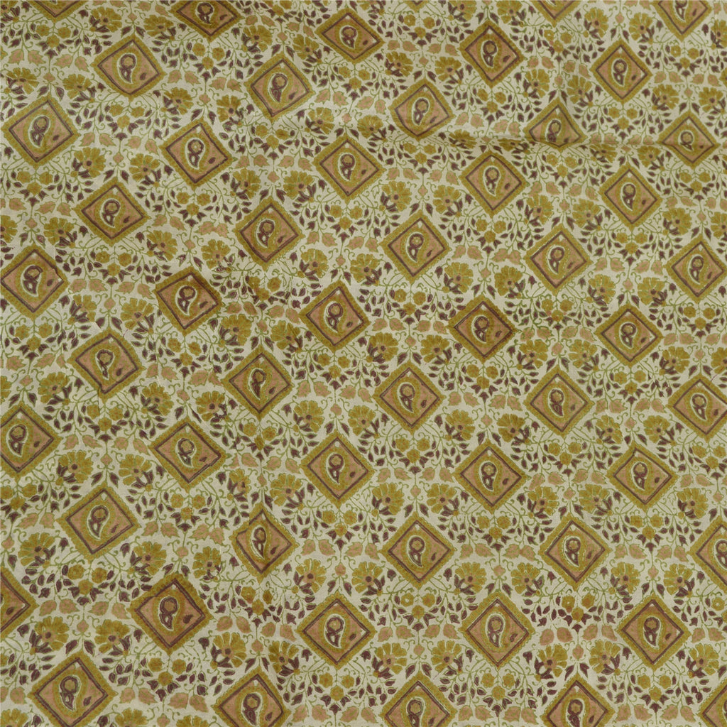 Sanskriti Vintage Sarees From india Green Printed Pure Silk Sari Craft Sustainable Fabric