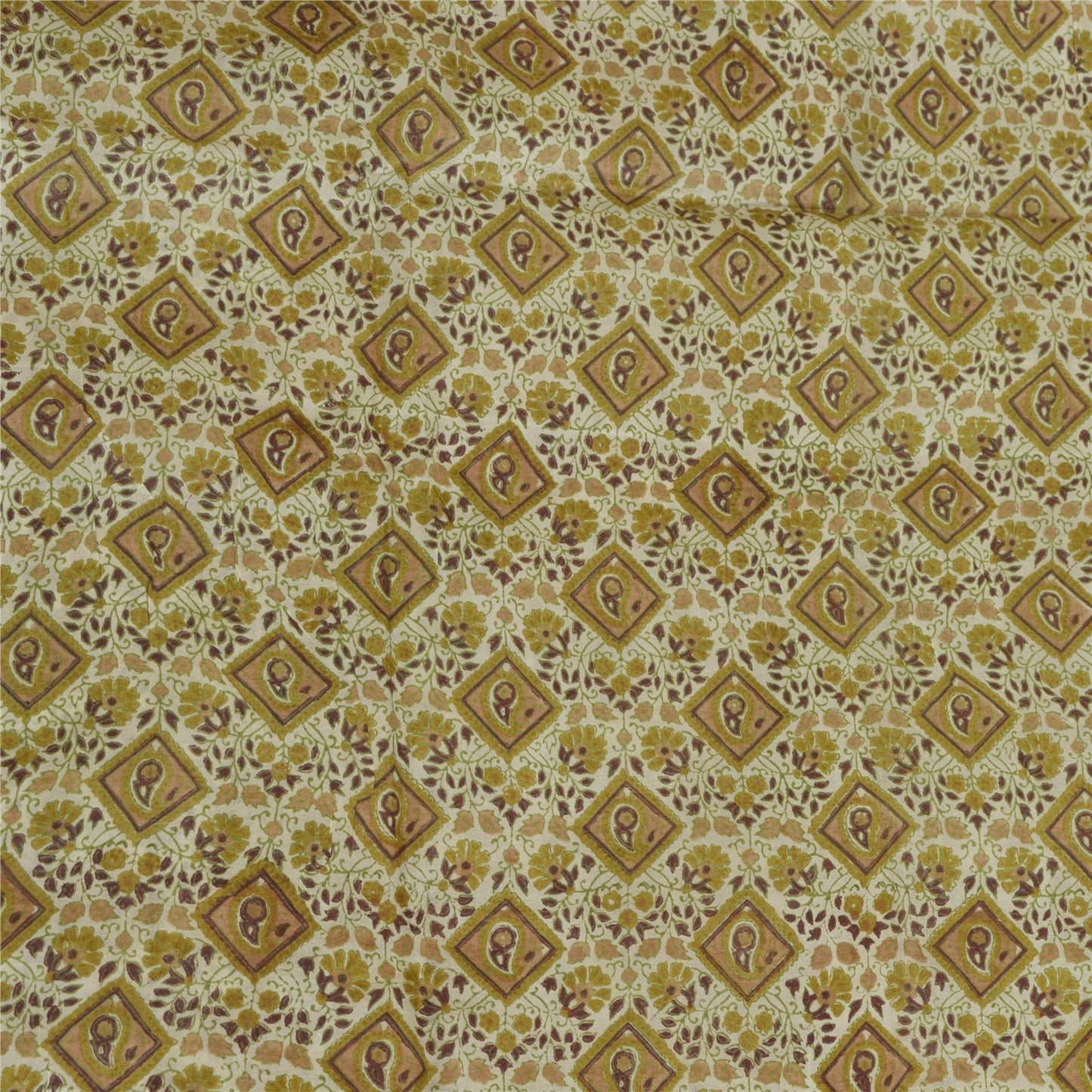 Sanskriti Vintage Sarees From india Green Printed Pure Silk Sari Craft Sustainable Fabric