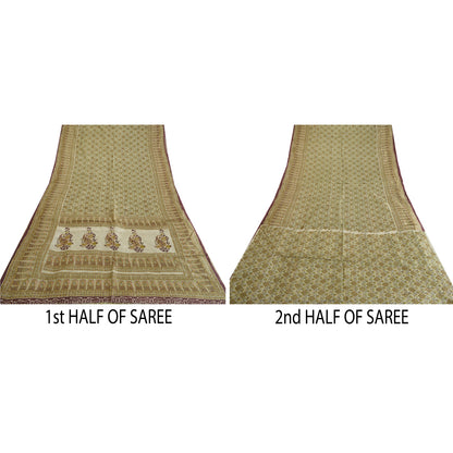 Sanskriti Vintage Sarees From india Green Printed Pure Silk Sari Craft Sustainable Fabric