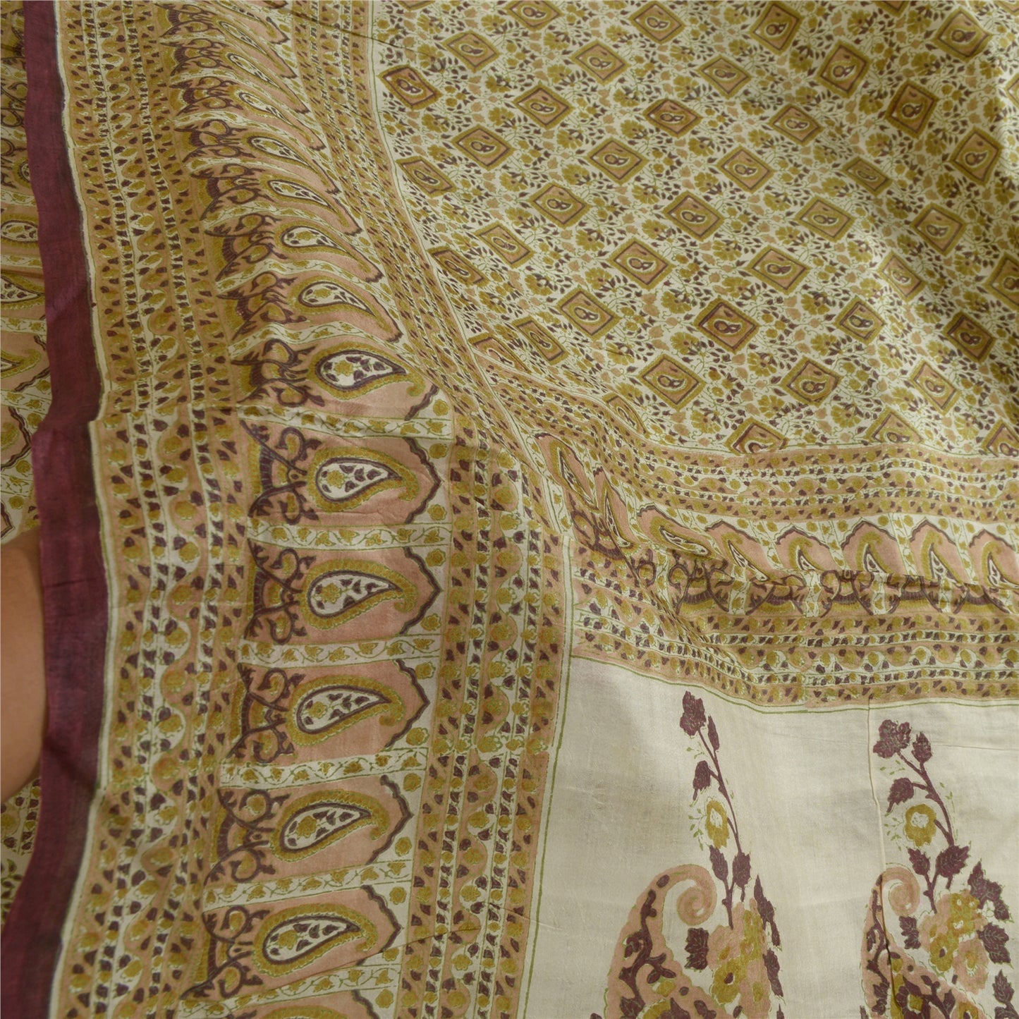 Sanskriti Vintage Sarees From india Green Printed Pure Silk Sari Craft Sustainable Fabric