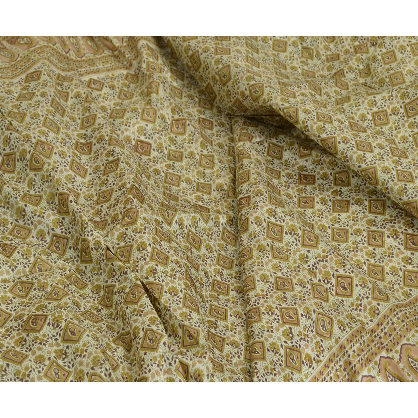 Sanskriti Vintage Sarees From india Green Printed Pure Silk Sari Craft Sustainable Fabric