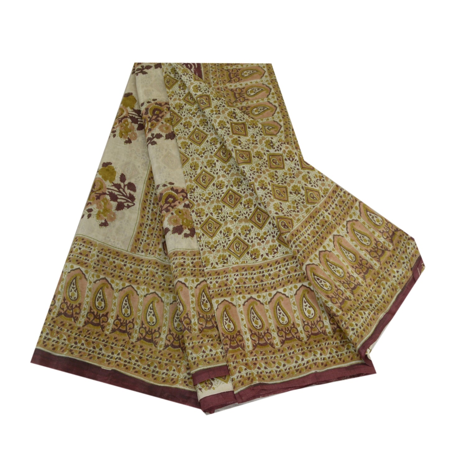 Sanskriti Vintage Sarees From india Green Printed Pure Silk Sari Craft Sustainable Fabric