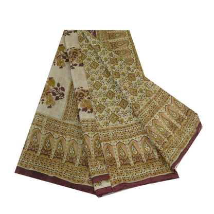 Sanskriti Vintage Sarees From india Green Printed Pure Silk Sari Craft Sustainable Fabric