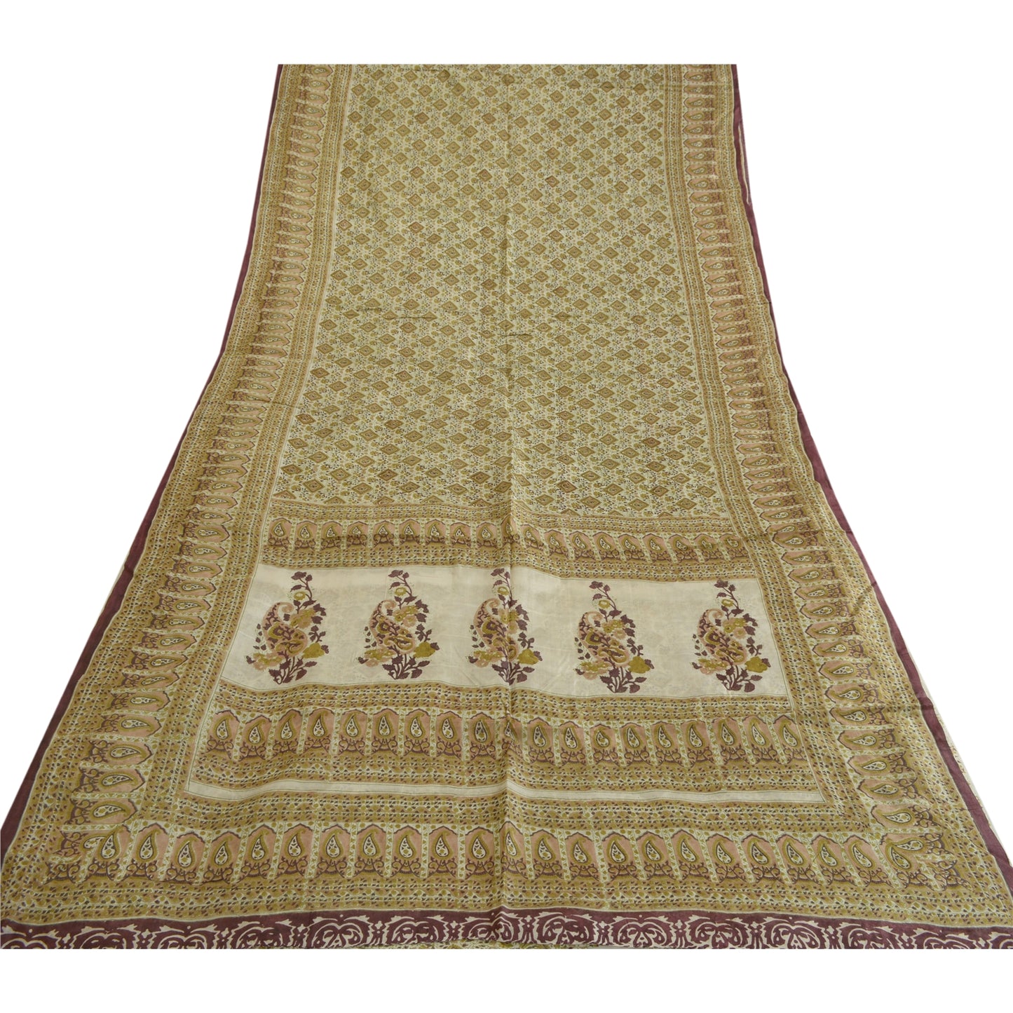 Sanskriti Vintage Sarees From india Green Printed Pure Silk Sari Craft Sustainable Fabric