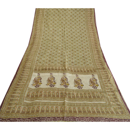 Sanskriti Vintage Sarees From india Green Printed Pure Silk Sari Craft Sustainable Fabric