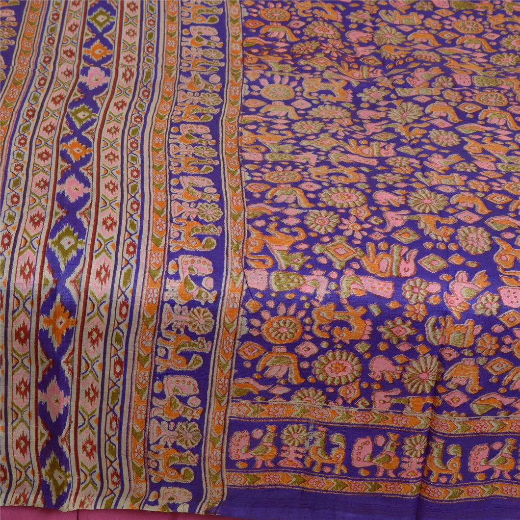 Sanskriti Vintage Sarees Purple  Quilting Felting Craft Fabric Pure Silk Sari