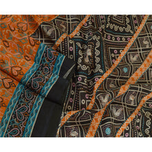 Load image into Gallery viewer, Sanskriti Vintage Sarees Orange/Black BandhaniPrint Pure Silk Sari Craft Fabric
