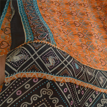 Load image into Gallery viewer, Sanskriti Vintage Sarees Orange/Black BandhaniPrint Pure Silk Sari Craft Fabric
