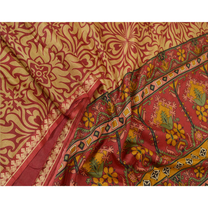 Sanskriti Vintage Sarees From India Red Printed Pure Silk Sari Soft Craft Sustainable Fabric