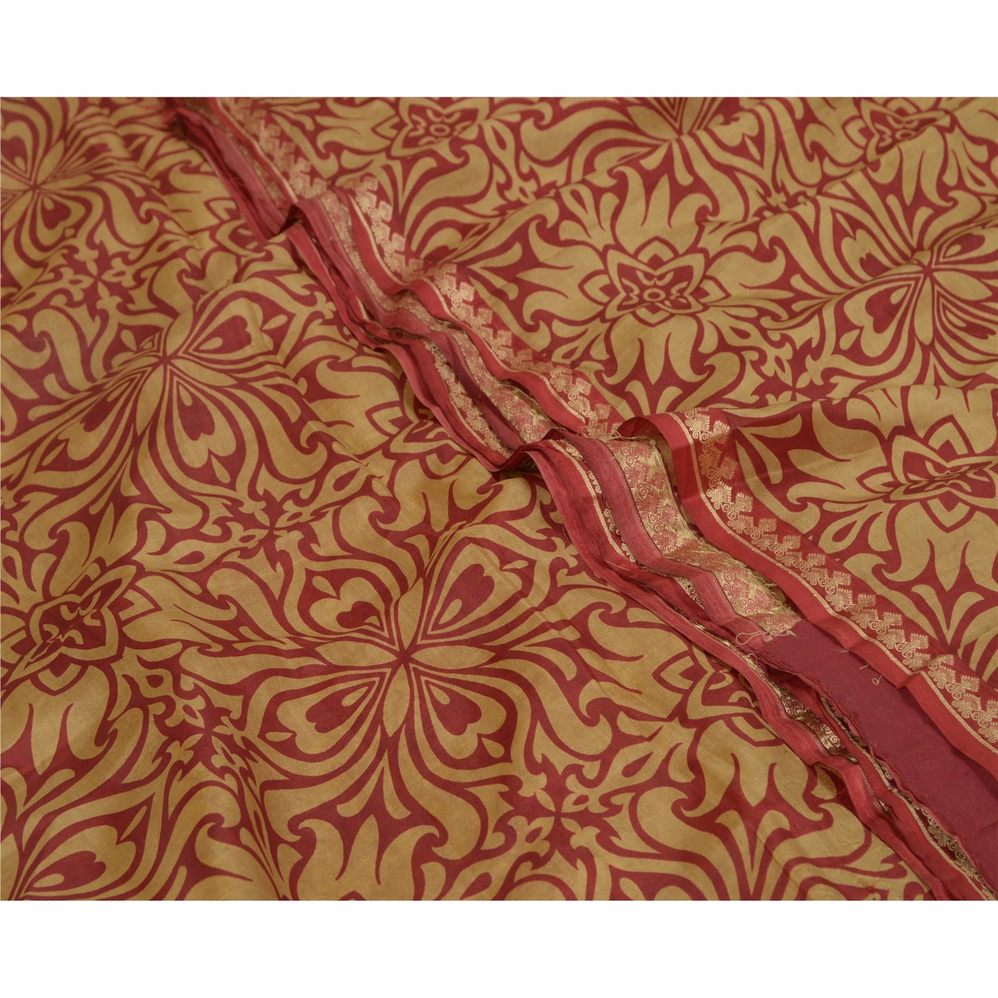 Sanskriti Vintage Sarees From India Red Printed Pure Silk Sari Soft Craft Sustainable Fabric