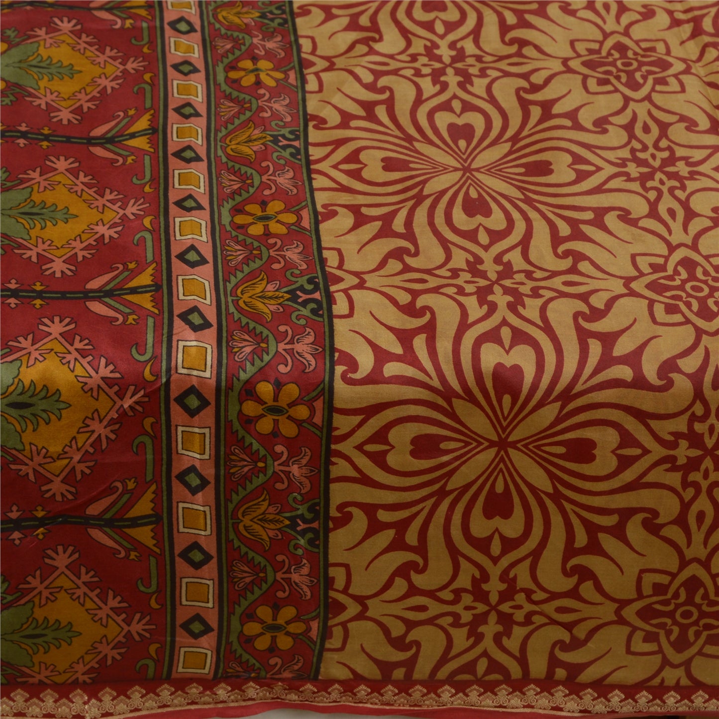 Sanskriti Vintage Sarees From India Red Printed Pure Silk Sari Soft Craft Sustainable Fabric