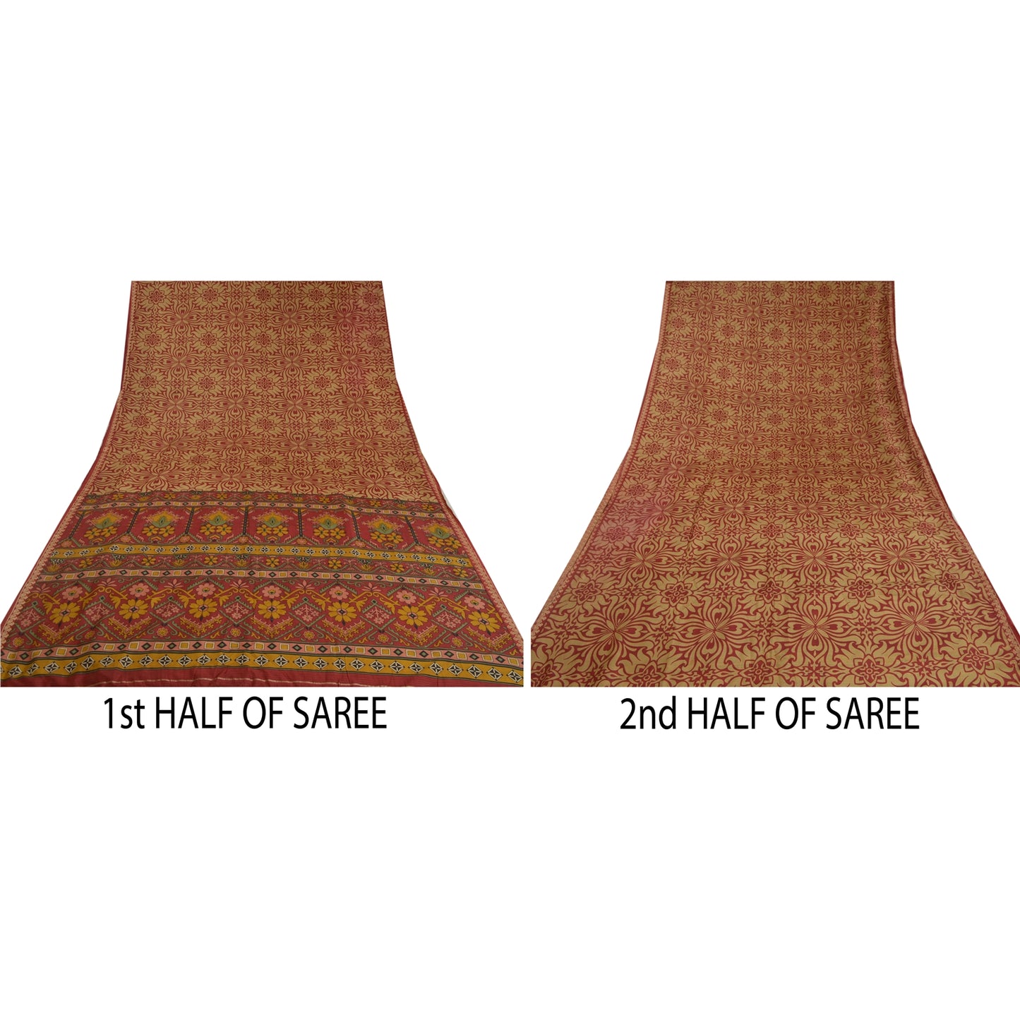 Sanskriti Vintage Sarees From India Red Printed Pure Silk Sari Soft Craft Sustainable Fabric