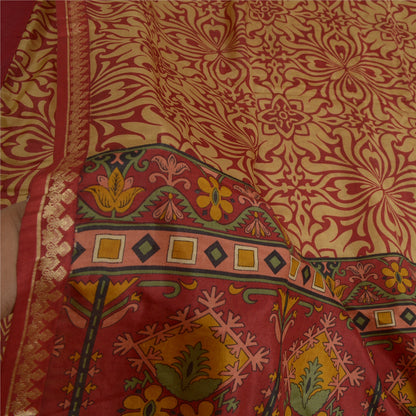 Sanskriti Vintage Sarees From India Red Printed Pure Silk Sari Soft Craft Sustainable Fabric
