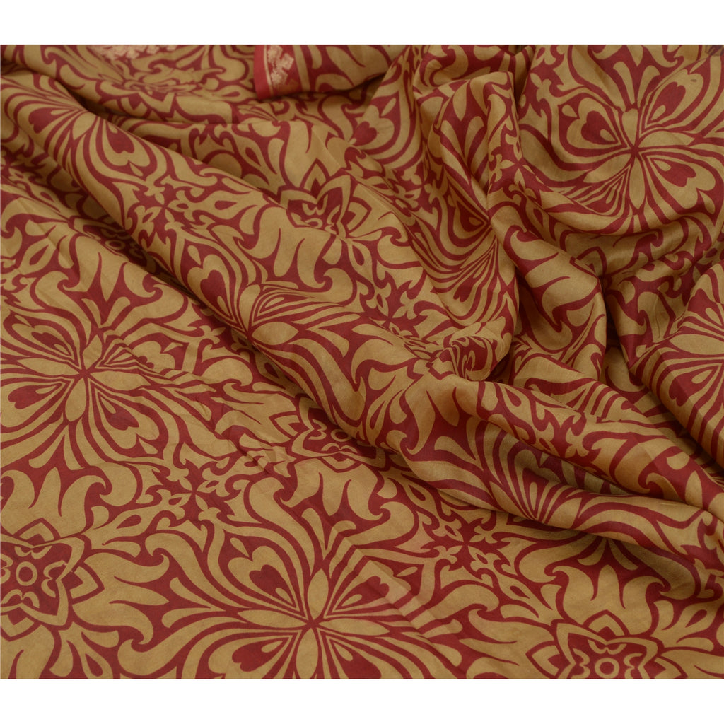 Sanskriti Vintage Sarees From India Red Printed Pure Silk Sari Soft Craft Sustainable Fabric