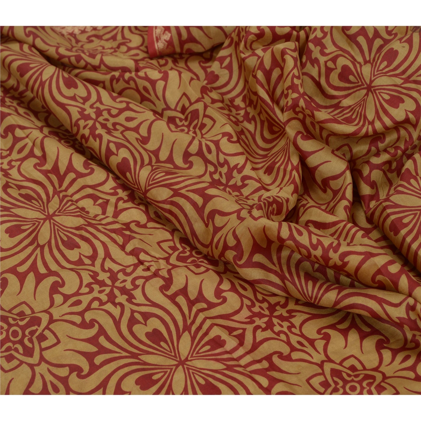Sanskriti Vintage Sarees From India Red Printed Pure Silk Sari Soft Craft Sustainable Fabric